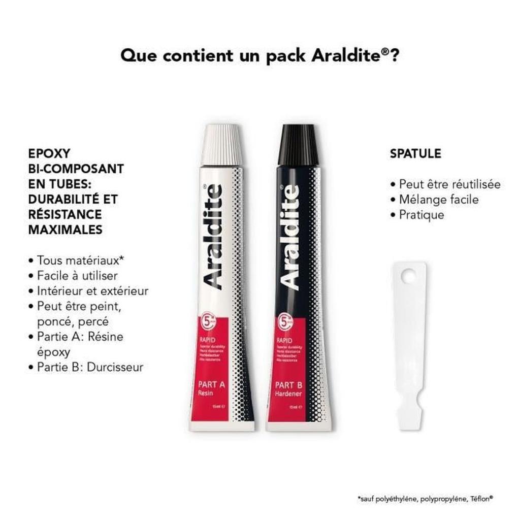 Colle - ARALDITE - RAPID TUBES 2X15ML - Haute performance - Prise rapide - Convient pour plusieurs matériaux