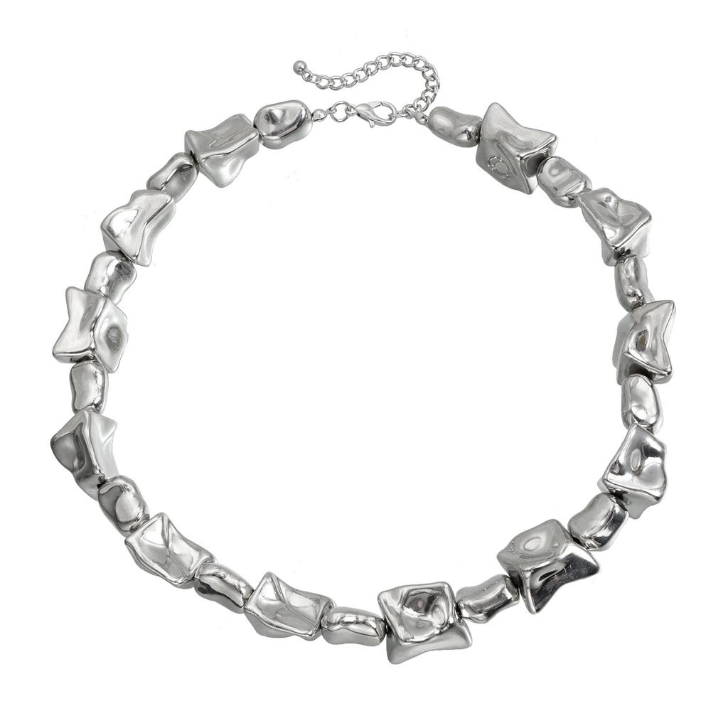 Light Luxury Geometric Shaped Necklace Irregular Metal Texture Clavicle Beaded Necklace
