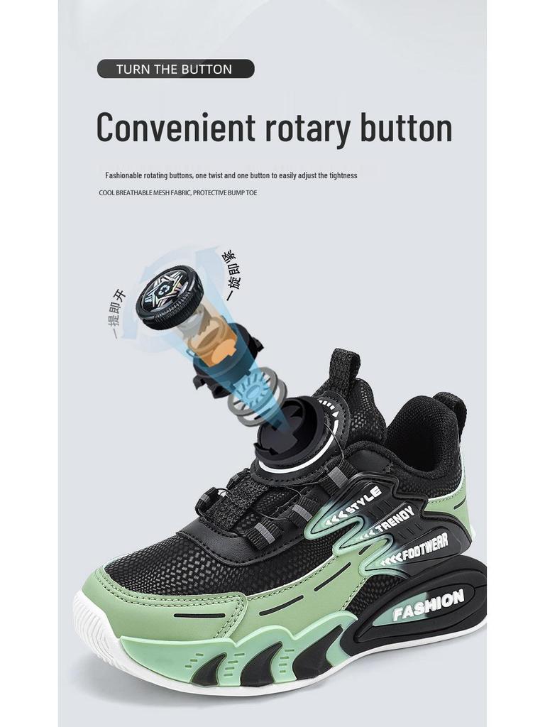 Boys' Waterproof Leather Sports Shoes with Rotating Button for Autumn/Winter 2025 - Ideal for Older Kids