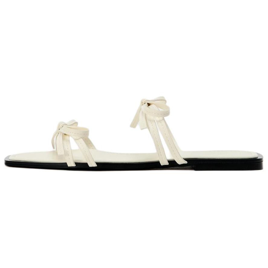 ZARA Bow Detail Strappy Flat Slide Sandals Off White Womens 12813410001