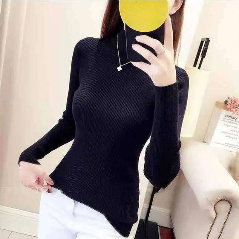 Женский вязаный пуловер с высоким воротником, теплый свитер больших размеров с верхом и дном, эластичный зимний свитер