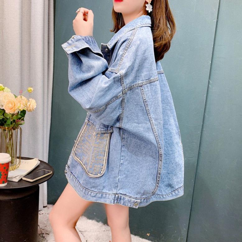 Women's Casual Loose Oversized Denim Jacket Long Sleeved Button Jean Jacket Coat Tops