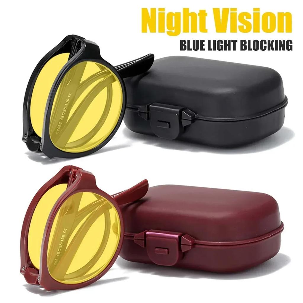NEW Foldable Night Vision Glasses with Box for Men Women Round Ultralight Light Blocking Eye Protection Eyewear for Driving
