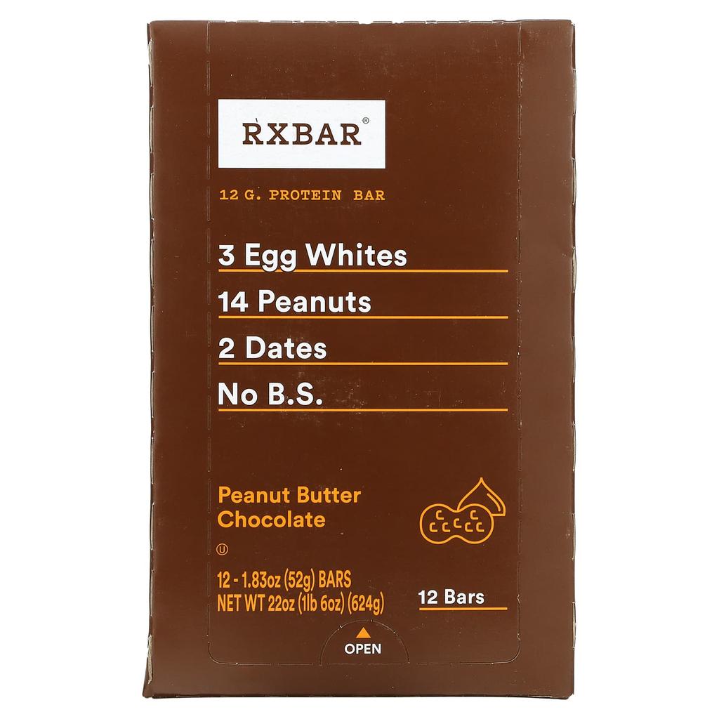 RXBAR Protein Bar, Peanut Butter Chocolate, 12 Bars, 52g (1.83oz) Each