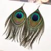 Retro National Style Bohemian  Jewelry  Bead Peacock Feather Earrings Women Dangle Earrings