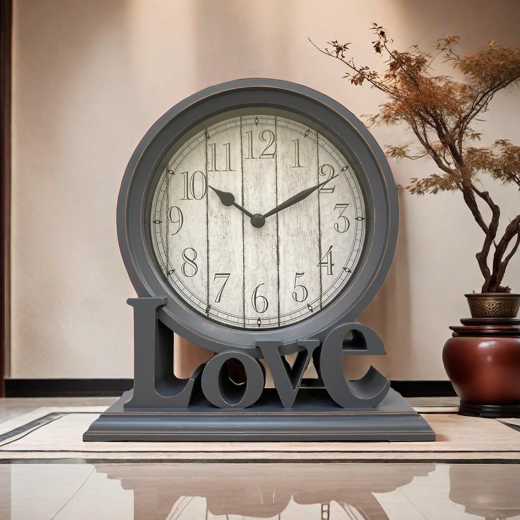 Круглые настольные часы в европейском стиле, каминные часы, не тикающие, декоративные настольные часы Love для офиса, гостиной, спальни, фермерского дома