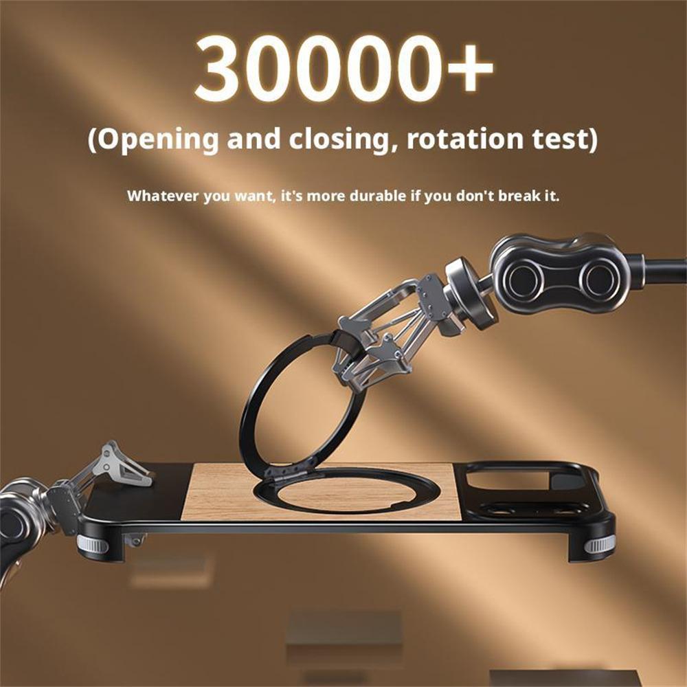 For iPhone 15 Pro Max Magnetic Case Borderless Walnut+Metal Kickstand Phone Cover