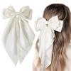 Internet Celeb Same Quality Satin Spring Clip Hair Clip Pure Color Long Big Bow Long Tail Back Head Hair Clip