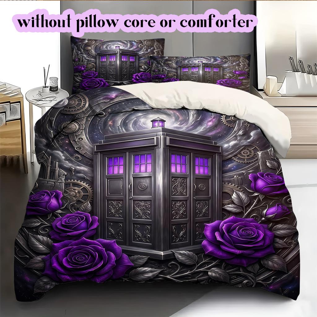 Purple Rose Gothic Pattern Bedding Quilt Set Quilt Cover Pillowcase Home Decoration Birthday Gift (1 * duvet cover + 2 * pillowcase, without core)