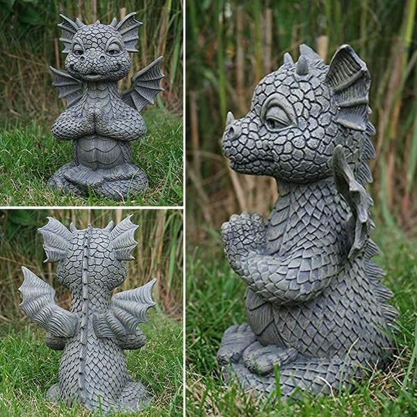 Cute Little Dragon Meditated Statue With Different Looks Garden Dragon Meditated Statue Gathering Resin Ornament Outdoor Yard Decoration