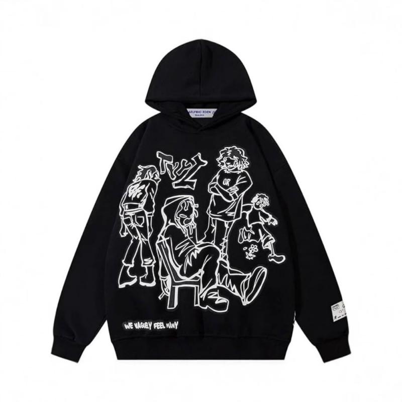 Oversized Hooded Sweatshirt Men Women Streetwear Loose Fit Graphic Print Long Sleeve Pullover Casual Jacket