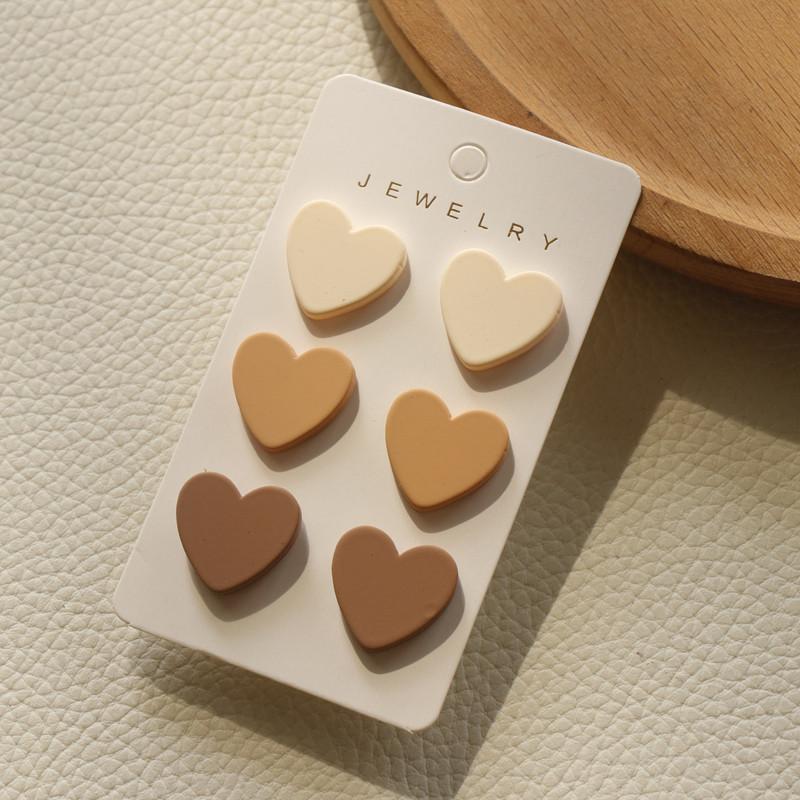 3 пары/компл. акриловые серьги-гвоздики в форме сердца для женщин, серьги-гвоздики в форме макарон с разноцветными горошками и леопардовой полосой, корейские ювелирные аксессуары