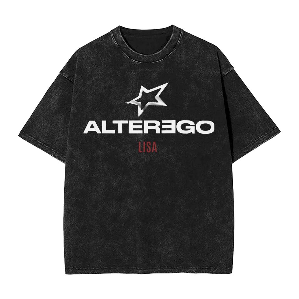 ALTER EGO LISA Album Logo Graphic T Shirt Men's Women's Clothing Vintage Washed Cotton T Shirts Oversized Short Sleeve Tees Tops