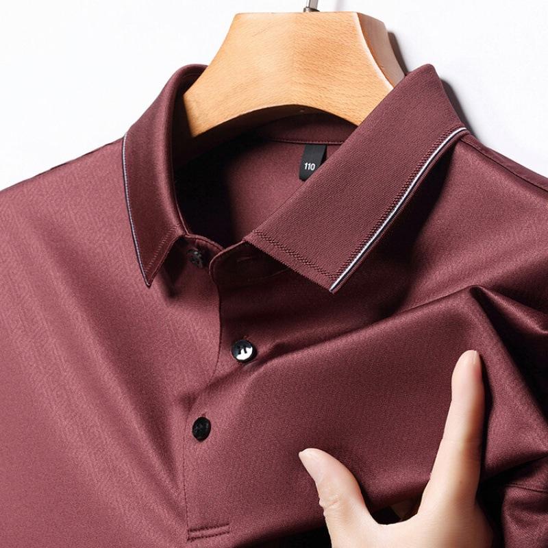 Летняя мужская футболка из шелка шелковицы с короткими рукавами, элитные деловые лацканы среднего возраста, свободная одежда для папы, повседневная рубашка-поло без утюга