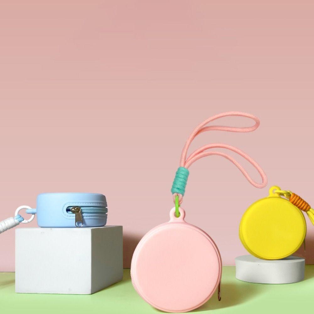 Small Size Silicone Earphone Bag Waterproof Round Shape Multifunctional Storage Bag with Rope Zipper Closure