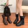 Корейская версия рыцарских ботинок женские с ремешком с пряжкой плиссированные ботинки с напуском удобная мягкая подошва не устают ноги британский стиль на толстой подошве ботинки Мартин