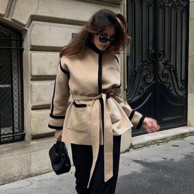 Turndown Collar Lace Up Women's Coat Casual Cardigan Thickened Warm Loose Long Sleeve Commute Outerwear Elegant Warm Jacket New Fashion Autumn Winter