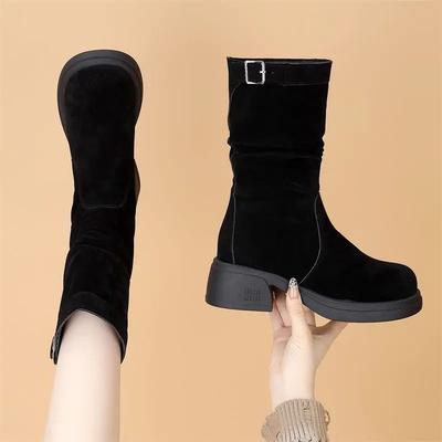 Модные женские полусапоги на платформе с круглым носком, дизайнерская роскошная обувь, удобные и элегантные, в продаже, шикарные женские полусапожки