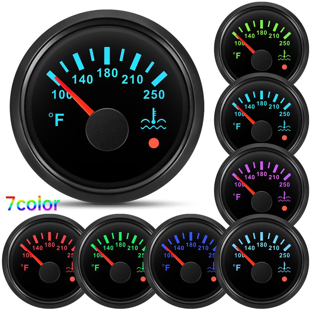100~250℉ 2"52mm Water Temperature Gauge with Flashing Alarm 7 Color Backlight Water Temp Meter Indicator Car Boat Yacht Custom