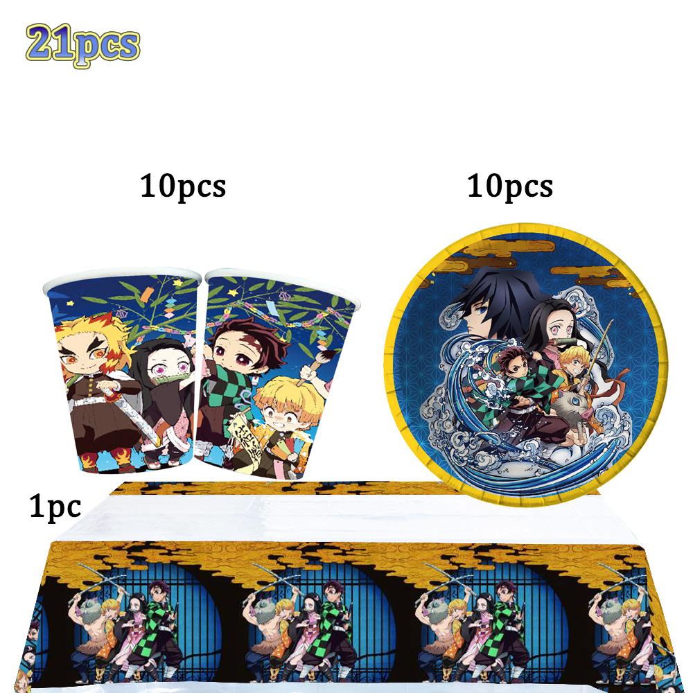 Kimetu No Yaiba Kids Birthday Party Decoration Tableware Paper Cups Plates Napkins Demon Slayer Theme Baby Shower Boys Supplies