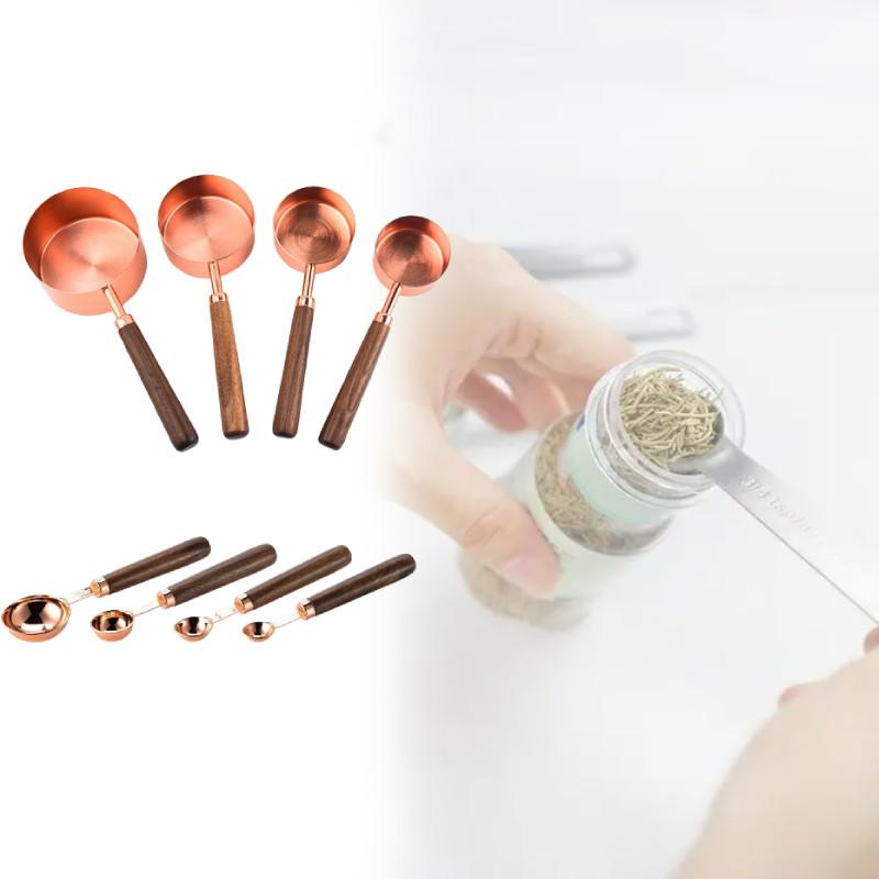 Rose Gold Stainless Steel Measuring Tool Kit With Graduated Cups And Spoons For Kitchen