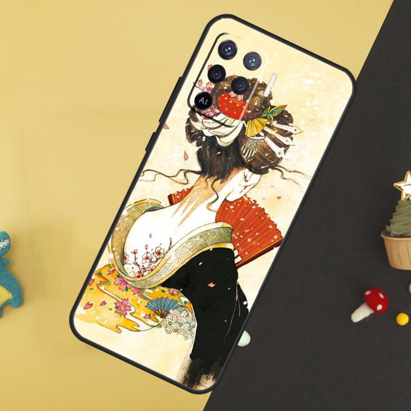 Японский чехол-кейс с гейшей для Oppo A80 A60 A40 A54 A74 A94 A18 A38 A58 A78 A98 A96 A76 A16 A15 A17 A57 A5 A6 Pro