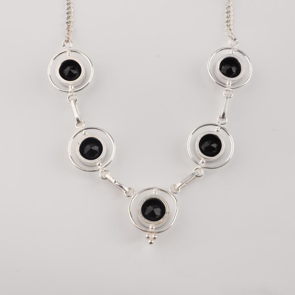 Black Onyx Gemstone Silver Necklace, 925 Sterling Silver Handmade Silver Necklace, Women Wedding Necklace, RN-2-19