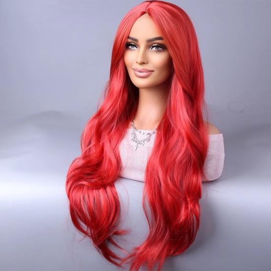 Женский длинный вьющийся парик, средняя часть, естественный вид, термостойкое высокотемпературное волокно, черные, красные, белые волнистые синтетические волосы