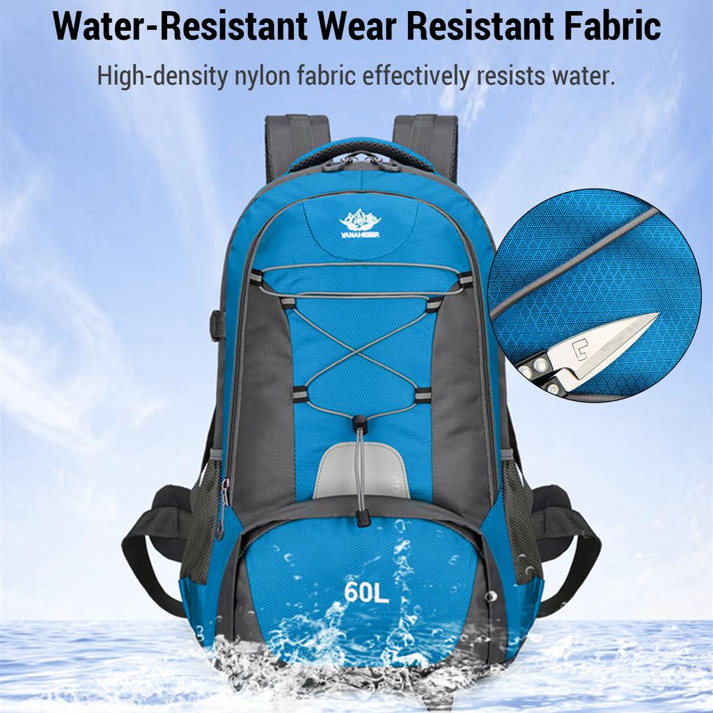 60L Hiking Backpack Travel Backpack with Anti-Splash Fabric Multi-Storage for Camping and Outdoor