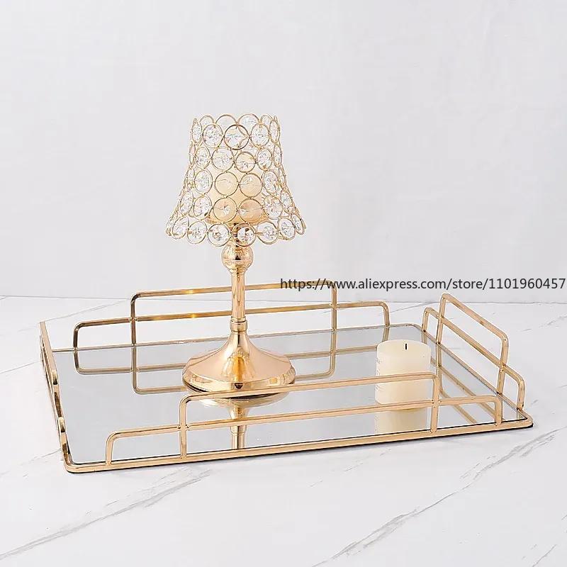 Золотой Штрих Стеклянное Зеркало Поднос для Скручивания Скандинавский Большой Прямоугольный Набор для Чая и Вина Подносы для Кофейного Столика Декоративный Органайзер Кухня