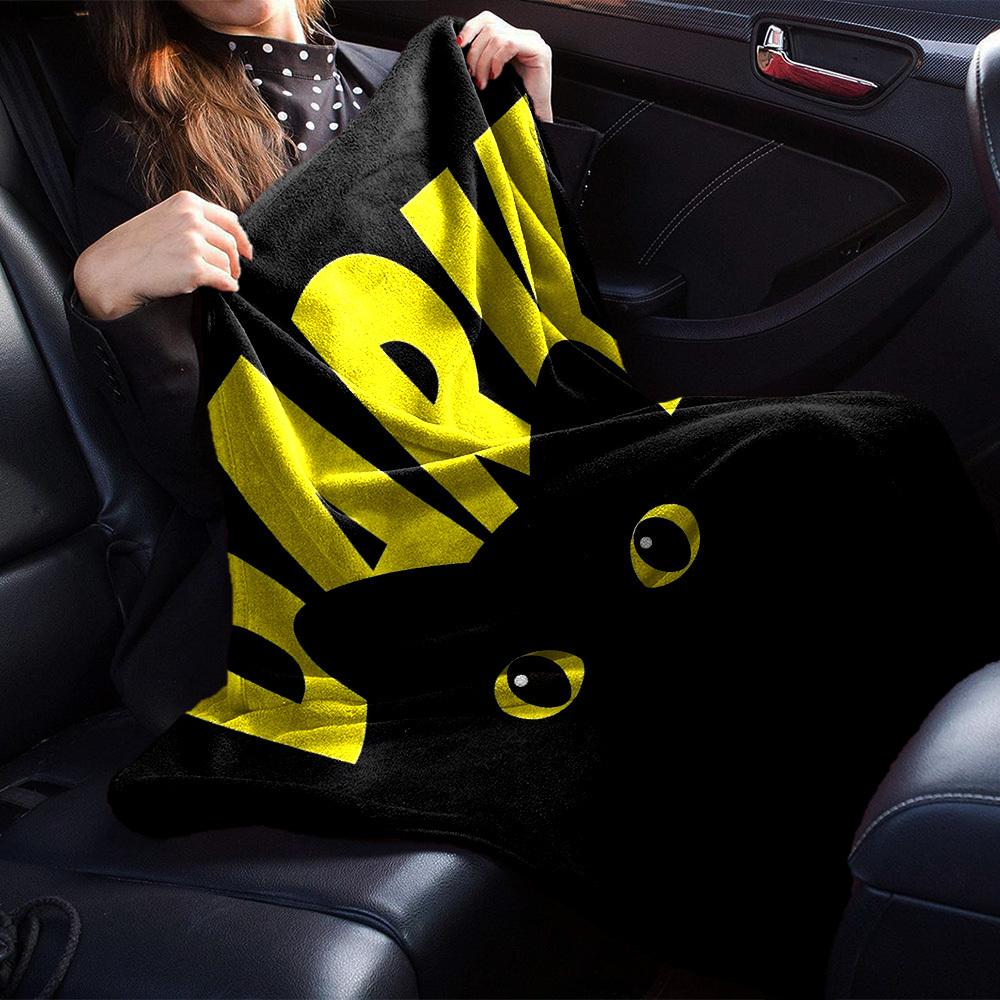 1pc DARK CAT Soft Flannel All Season Throw for Home, Office, Outdoor UseDurable Comfort Soft Warm Throw for Home
