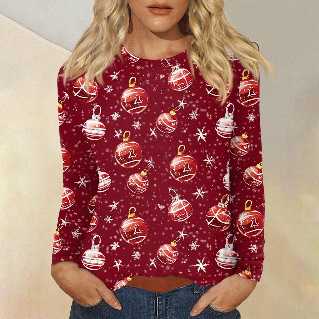 Long Sleeve Shirts For Women Cute Christmas Day Print Graphic Tees Blouses Casual Plus Size Basic Tops Pullover