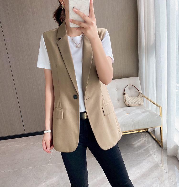 Spring Autumn Elegant Minimalist Women's Outerwear Suit Jacket Vest