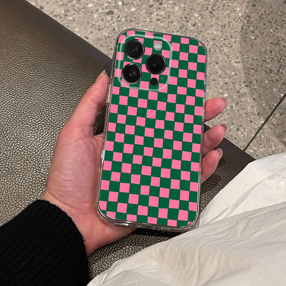 Клетчатая шахматная доска Чехол для телефона Для iPhone 17,16,15,14,13,12,11 Pro,Max,Plus,X,XS,XR,SE4 Mini Прозрачный Мягкий Чехол