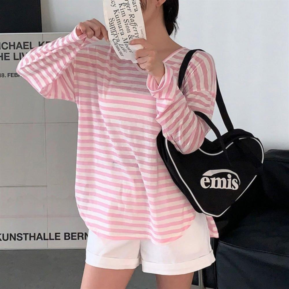 New ArriVals Open Run Women Summer V Neck STripe SliT Loose T shirT