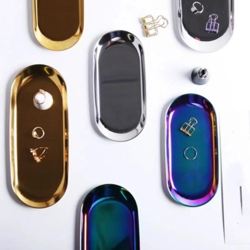 Бытовые столовые принадлежности 1 шт. Металлический поднос Золото Нержавеющая сталь Подносы для хранения Декоративные украшения Креативная мебель Домашний декор