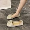 Новые туфли на плоской подошве с бантом, женские туфли с жемчужной веревкой, хрустальными бусинами, мягкие туфли, повседневные женские туфли-одиночки