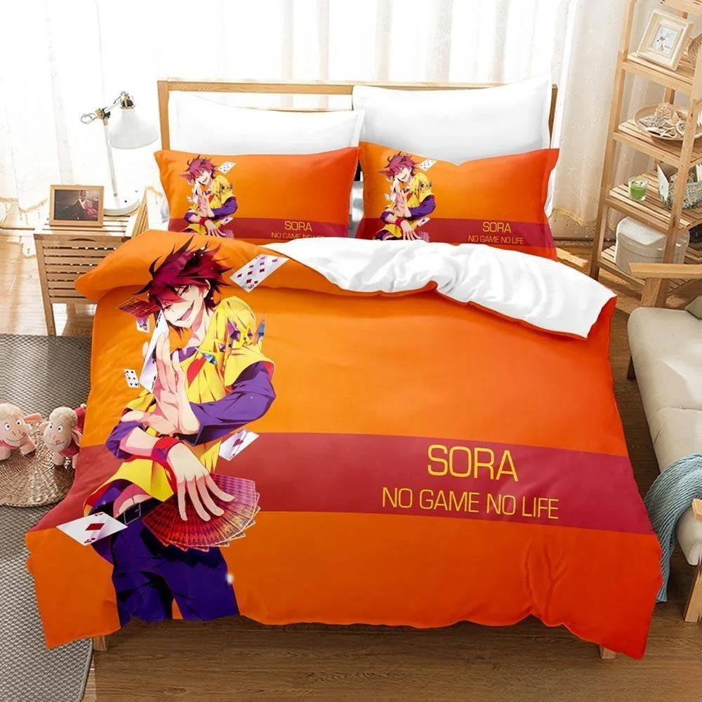 New 3D Printing Kawaii Girls Bedding No Game No Life Bedding Set Cartoon Anime Three-piece Set Adult Kid Bedroom Duvet Cover Set