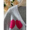 Autumn and Winter Women's Elegant V-neck Button Knit Sweater with Sweet Heart Pattern Contrasting Color Knit Cardigan Sweater for Women