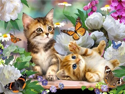 Алмазная мозаика Животные Алмазная картина Кошки Алмазная вышивка крестом Цветы Картина со стразами Ручная работа