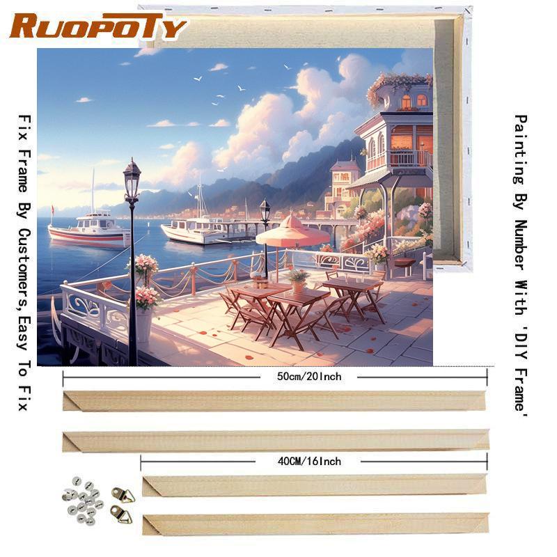 Рамка для рисования по номерам, пейзаж, искусство, сделай сам, картина по номерам, гавань, пейзаж, акриловый холст, подарок для домашнего декора, 40x50 см