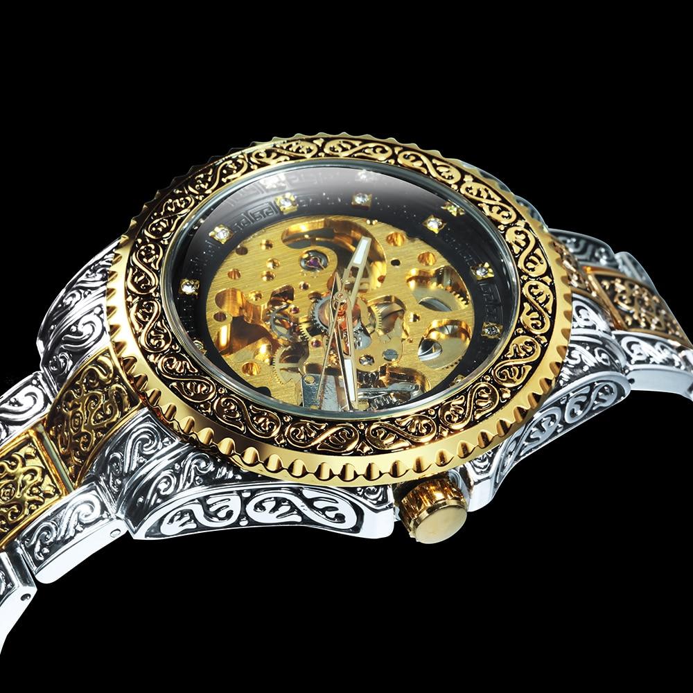 Mechanical Mens Watch Automatic Men Wristwatch Luxury Stainless Steel Skeleton Watches Gold