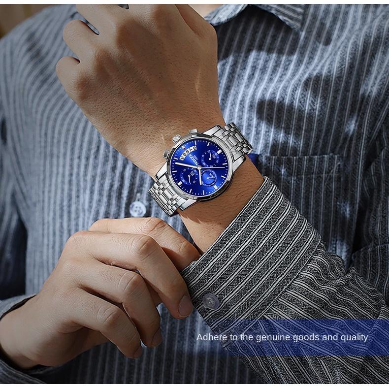 Часы NIBOSI Деловые мужские часы Многофункциональные шестиконтактные кварцевые часы