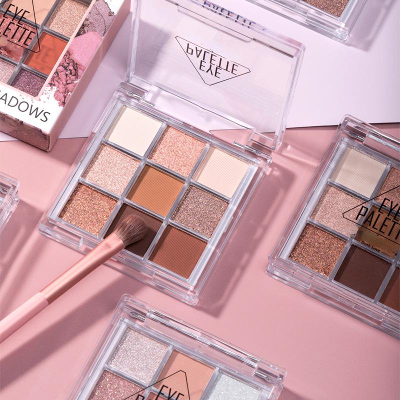 9-Color Glitter Eyeshadow Palette Pink Pearly Eyeshadow Palette Korean Charming Eye Makeup Palette Shiny Eye Shadow Eye Pigments