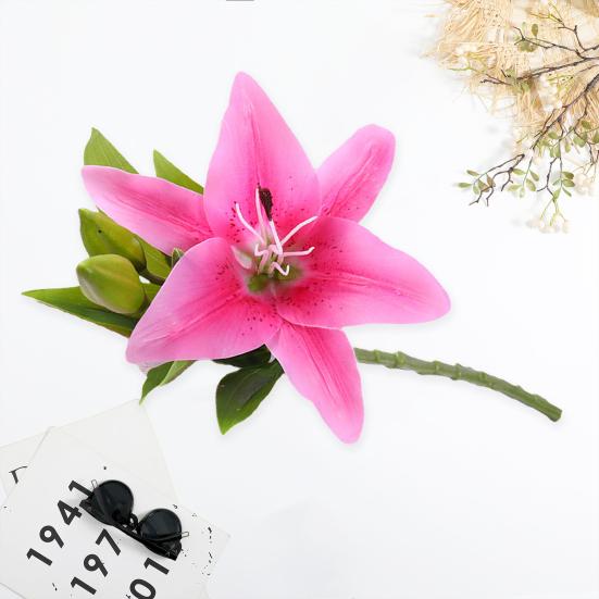 Artificial Flower Weather-resistant Non-fading No Withering No-Watering Easy Maintenance 3D Printing 3 Heads Artificial Lily Flower Home Decor