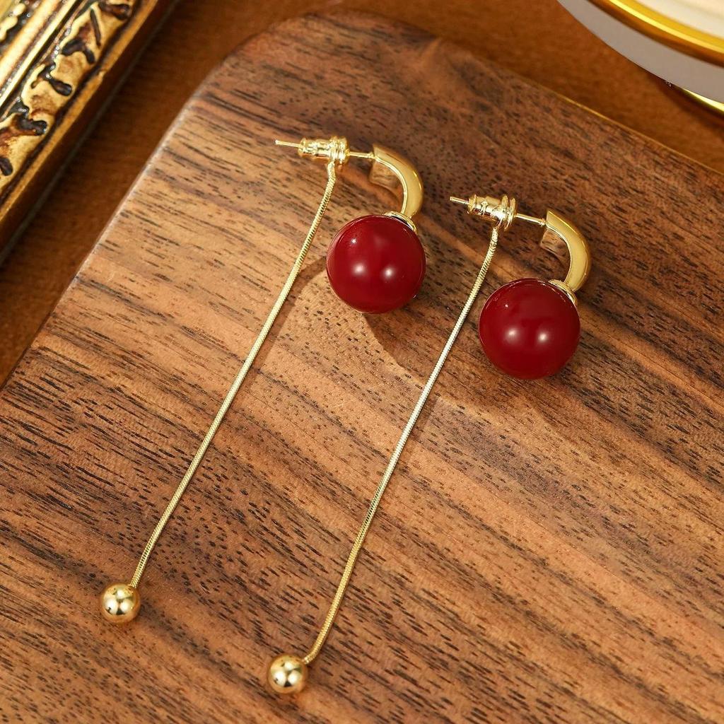 Серьги-каффы Ancola Red Silver Geometric с эмалью - Ретро мода, Высококлассные каффы для женщин
