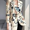 Beige Printed Fashion Blazer Spring Autumn New Stylish Casual Korean Style Coat