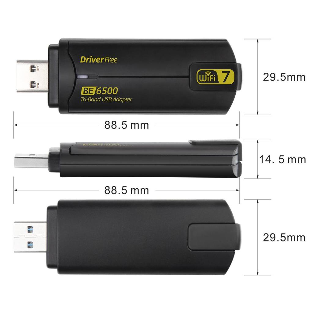 6500Mbps WiFi 7 USB Adapter BE6500 2.4G&5.8G&6GHz Wireless Network Card 802.11be Free-Drive WiFi Adaptador for Win 10/11