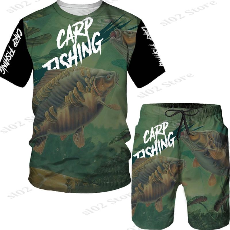 Мужская футболка с 3D принтом рыбы для спорта, рыбалки, кемпинга, камуфляжа и охоты, комплект мужской одежды, уличная одежда, футболки/шорты/костюмы больших размеров