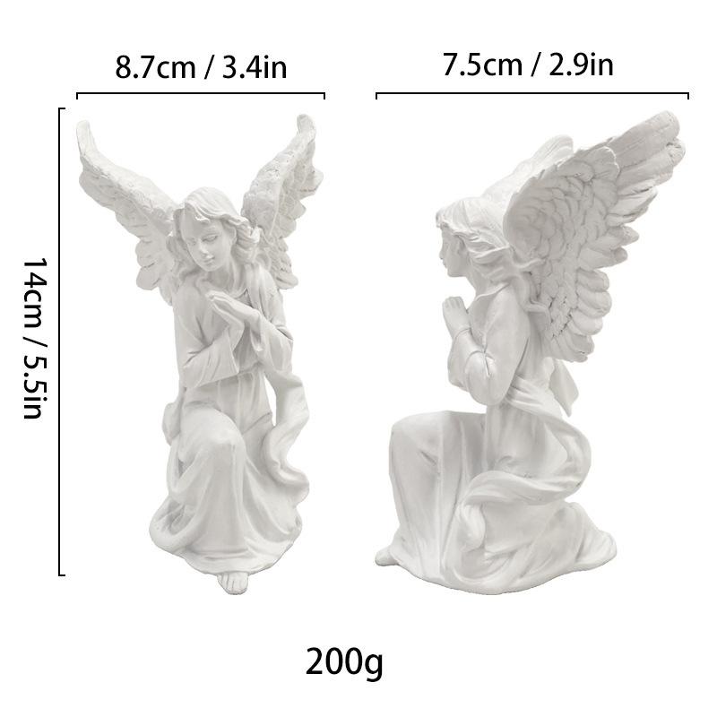 14cm Angel Figurines White Gold Sculpture Collectible Resin Statue Desktop Bookshelf Small Object Home Decoration Bedroom